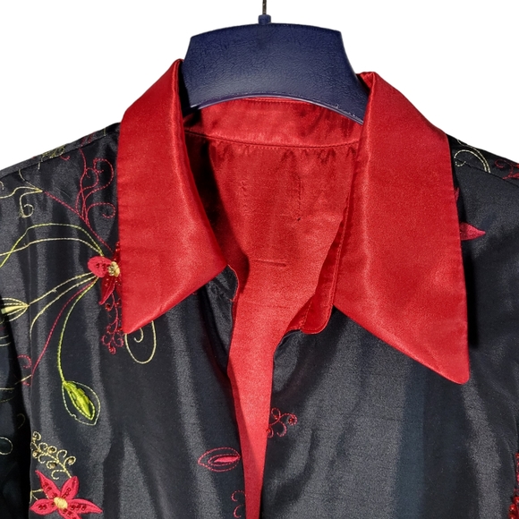 Red and black floral embroidered jacket Size 2X - Picture 2 of 8